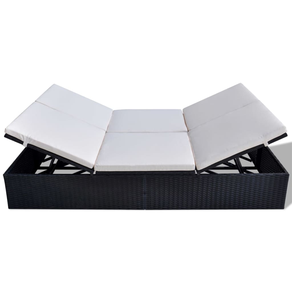vidaXL Ligbed tweepersoons met kussen poly rattan zwart afbeelding