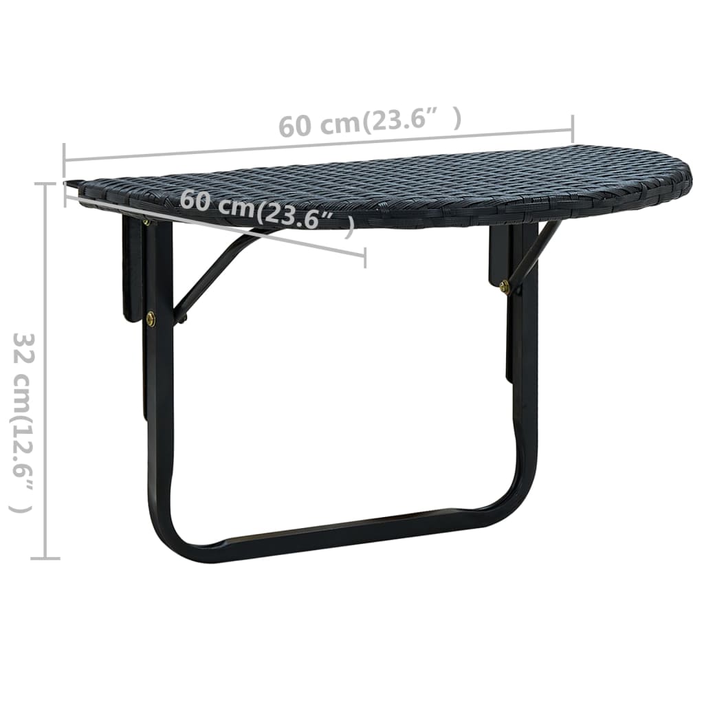Fekete polyrattan erkély asztal 60 x 60 x 32 cm 