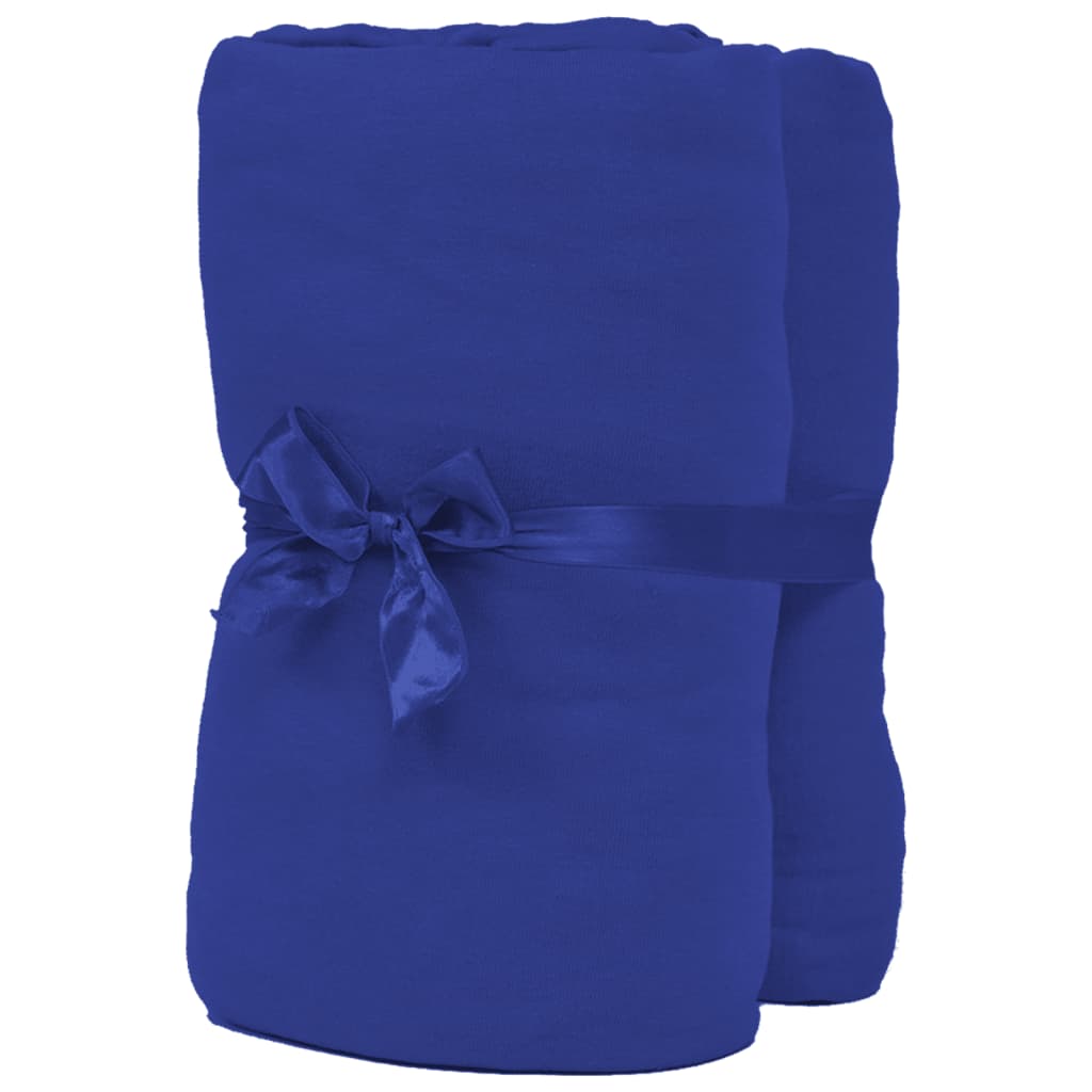 vidaXL Fitted Sheet 2 pcs Cotton Jersey 180x200-200x220 cm Blue