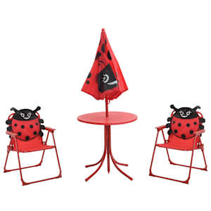 3dílný dětský zahradní bistro set se slunečníkem červený - obrázek 2
