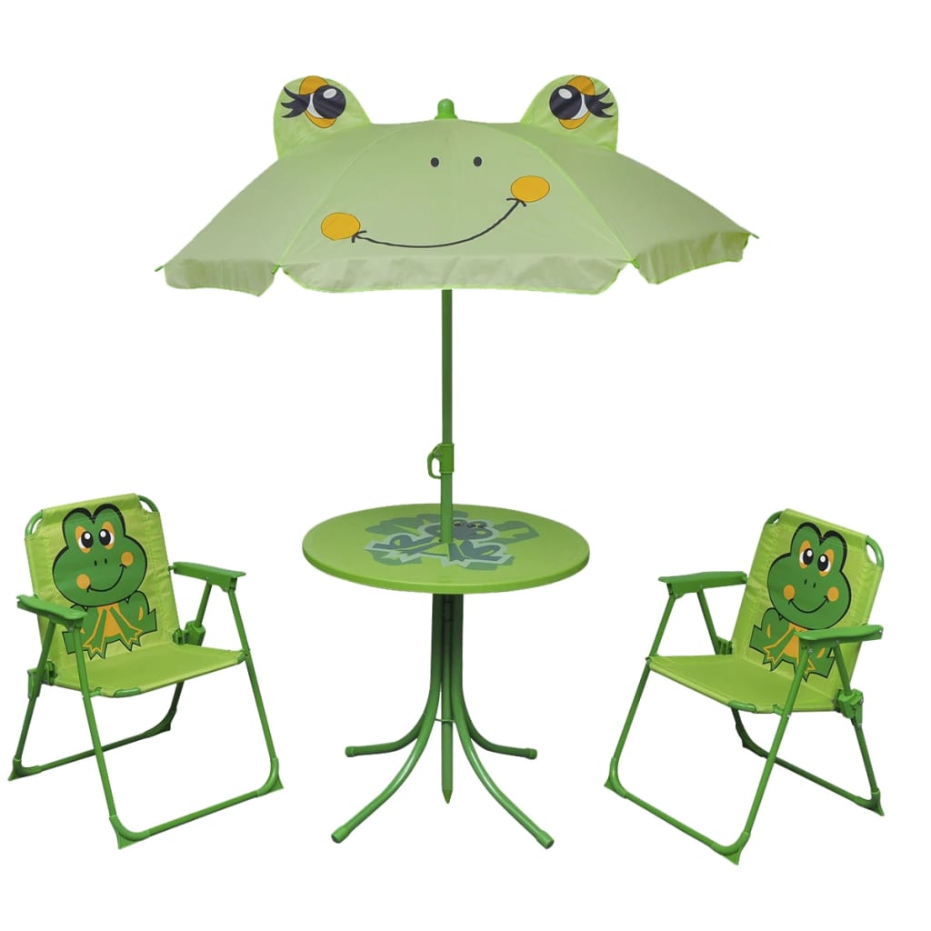 vidaXL udendørs bistrosæt til børn 3 dele med parasol grøn