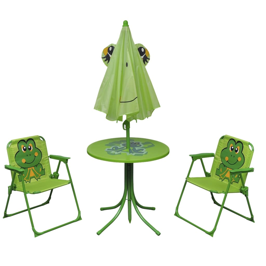 3 darabos zöld kerti gyerek bisztrószett napernyővel 