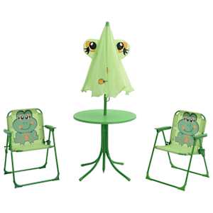3dílný dětský zahradní bistro set se slunečníkem zelený - obrázek 2