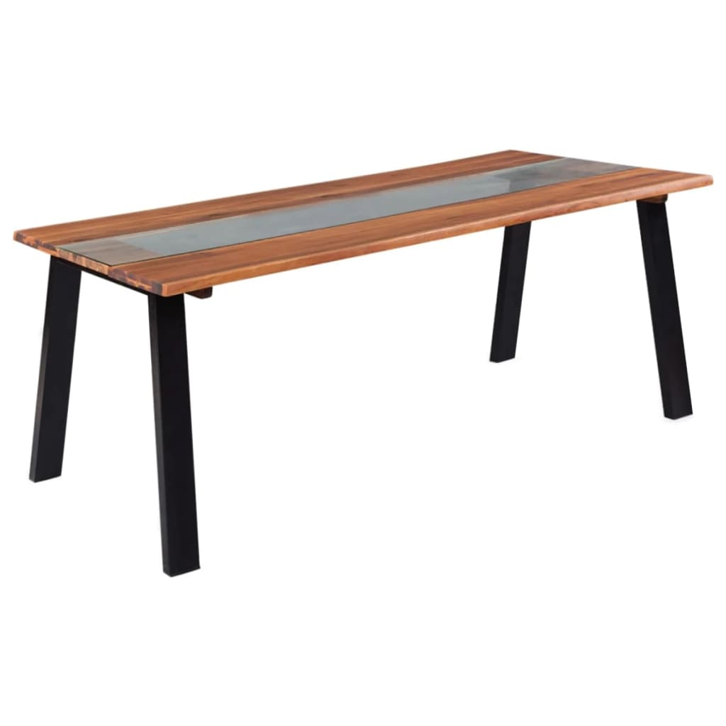 

vidaXL Eetkamertafel massief acaciahout en glas 180x90x75 cm