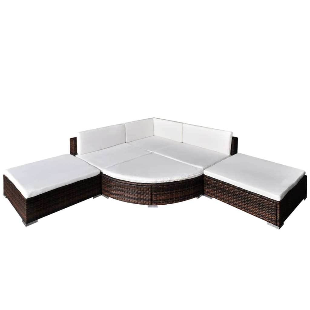 vidaXL 6-delige Loungeset met kussens poly rattan bruin