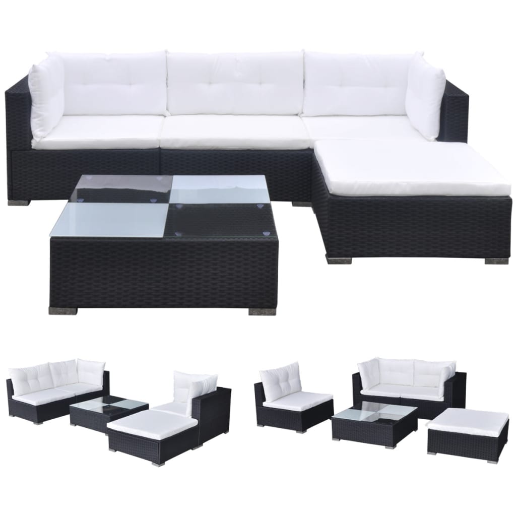 Thumbnail - vidaXL 5-tlg. Garten-Lounge-Set mit Auflagen Poly Rattan Schwarz