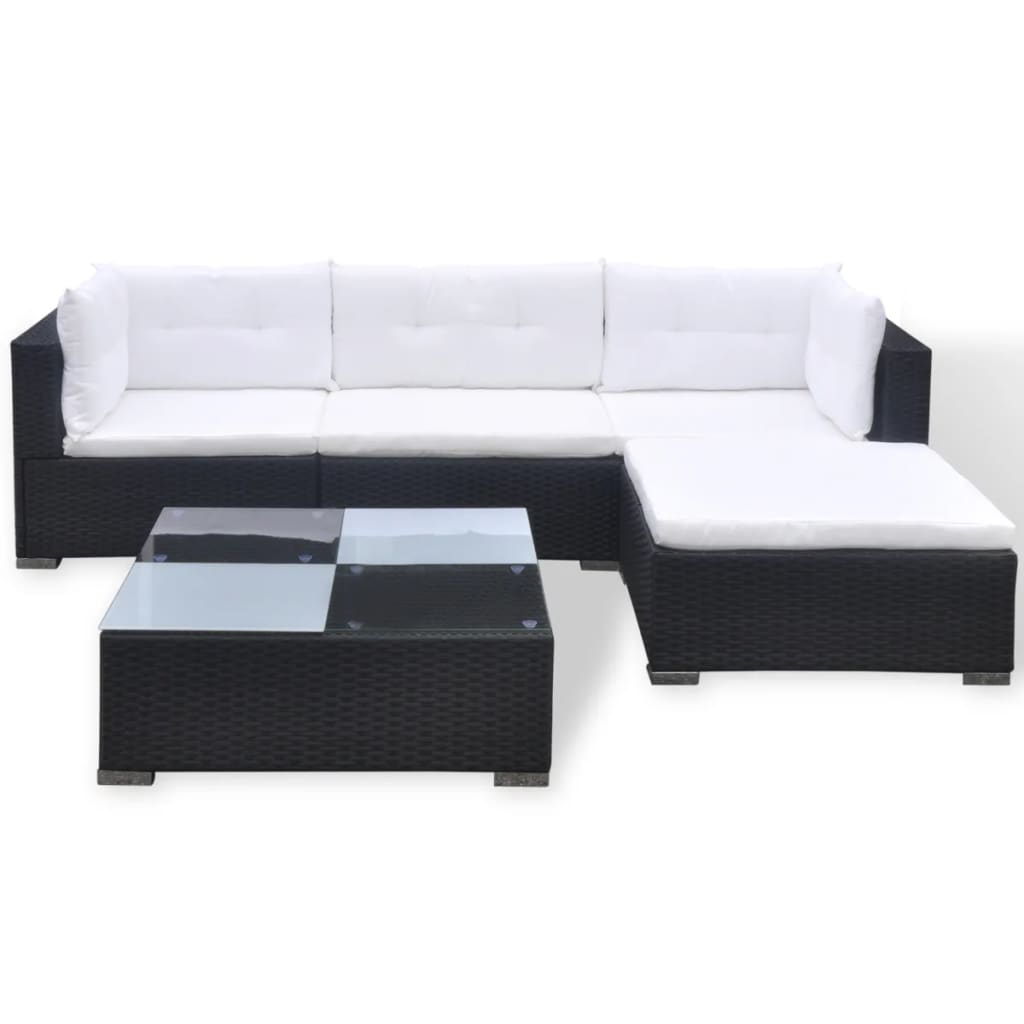 vidaXL 5-delige Loungeset met kussens poly rattan zwart afbeelding