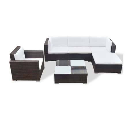 vidaXL Loungegrupp för trädgården med dynor 6 delar konstrotting brun vidaXL Loungegrupp för trädgården med dynor 6 delar konstrotting brun