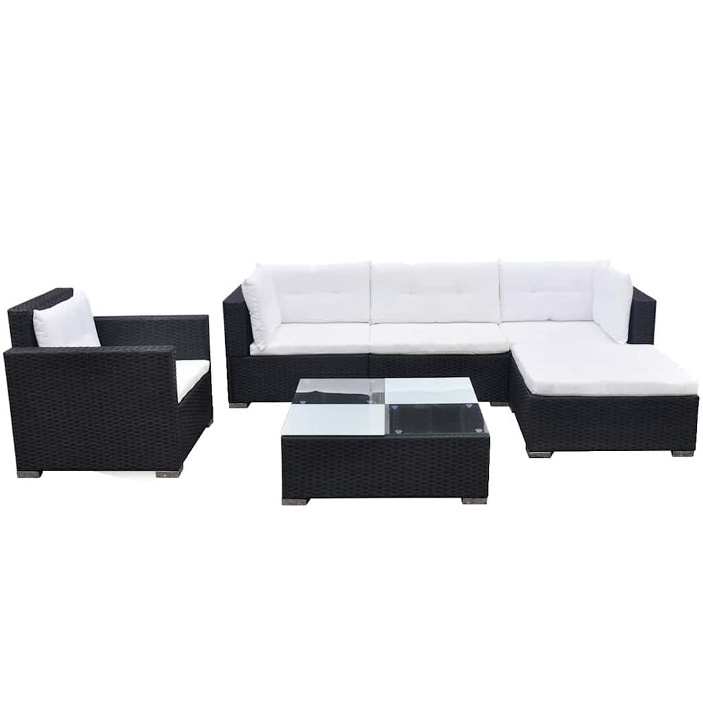 Thumbnail - vidaXL 6-tlg. Garten-Lounge-Set mit Auflagen Poly Rattan Schwarz