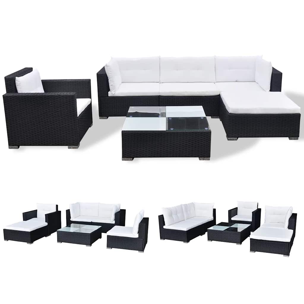 Thumbnail - vidaXL 6-tlg. Garten-Lounge-Set mit Auflagen Poly Rattan Schwarz