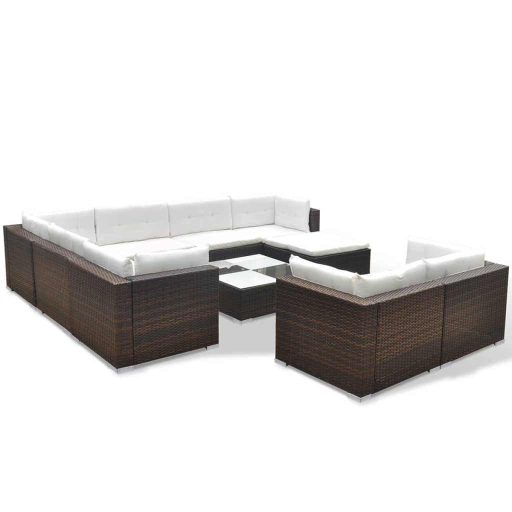 vidaXL Set mobilier de grădină cu perne, 10 piese, maro, poliratan