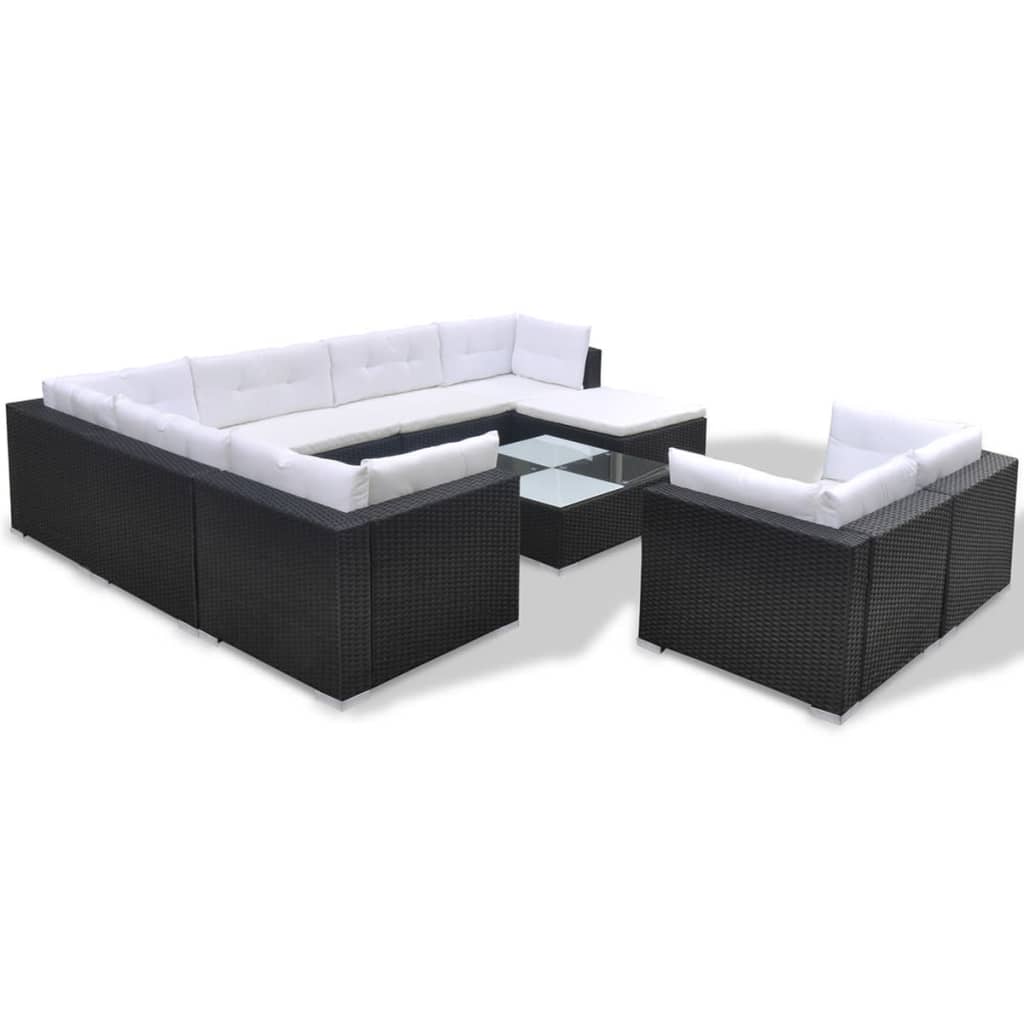 

vidaXL 10-delige Loungeset met kussens poly rattan zwart