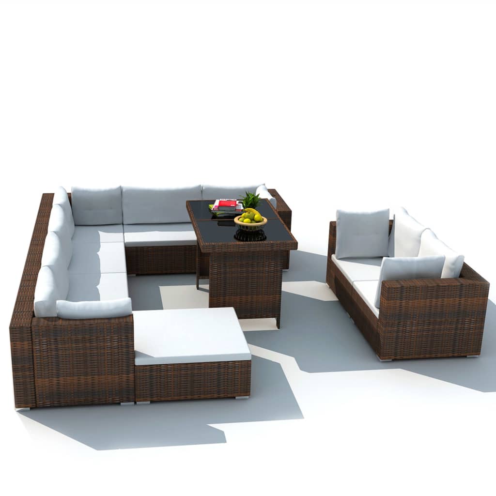 

vidaXL 10 Piece Patio Lounge Set with Cushions Poly Rattan Brown