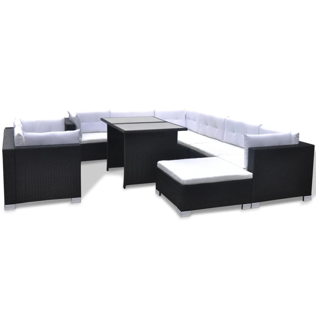 

vidaXL 10 Piece Patio Lounge Set with Cushions Poly Rattan Black