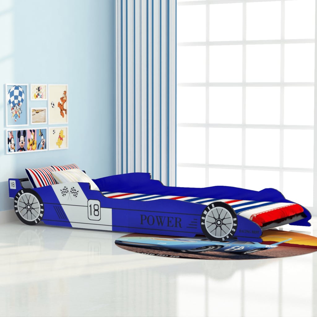 vidaXL Pat pentru copii în formă de mașină de curse 90x200cm, Albastru imagine vidaxl.ro