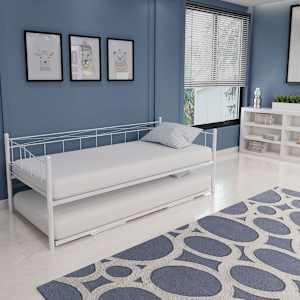 vidaXL Lovos rėmas, baltos sp., plienas, 180x200/90x200cm