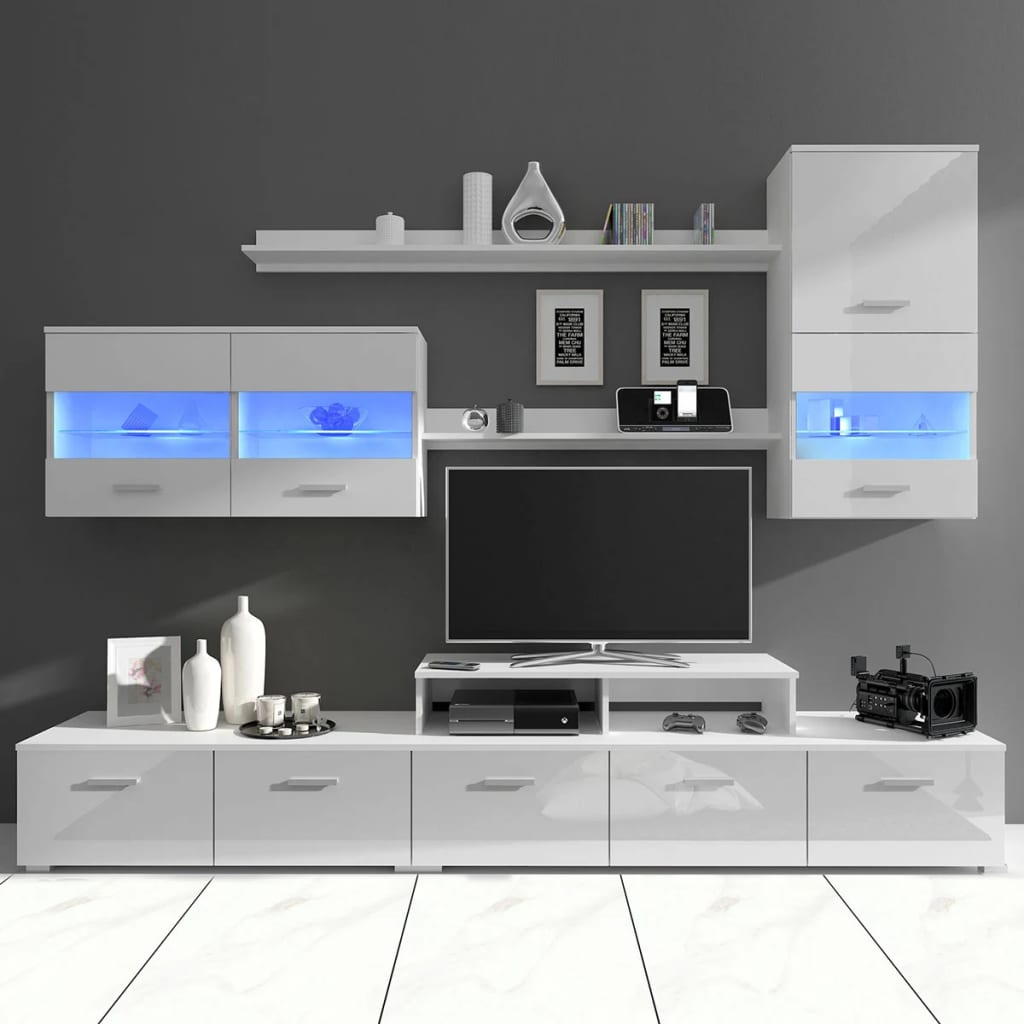 Wandkast tv unit led-verlichting wit 250 cm 7 st