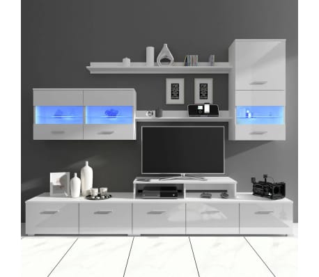 Wandkast tv unit led-verlichting wit 250 cm 7 st