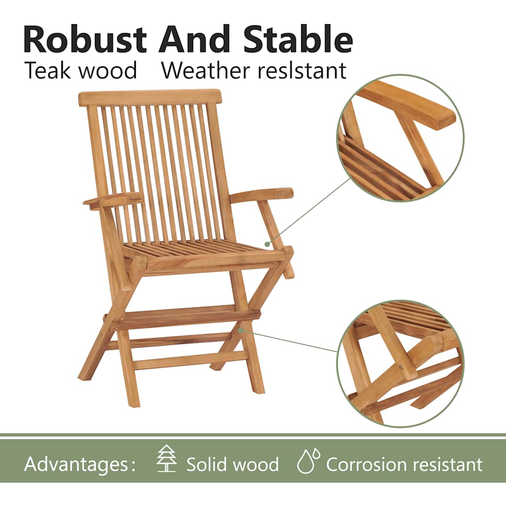 Folding Patio Chairs with Armrests, Solid Teak Wood vidaXL - Picture 9 of 39