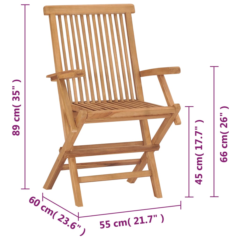 2 db összecsukható tömör tíkfa kerti szék 