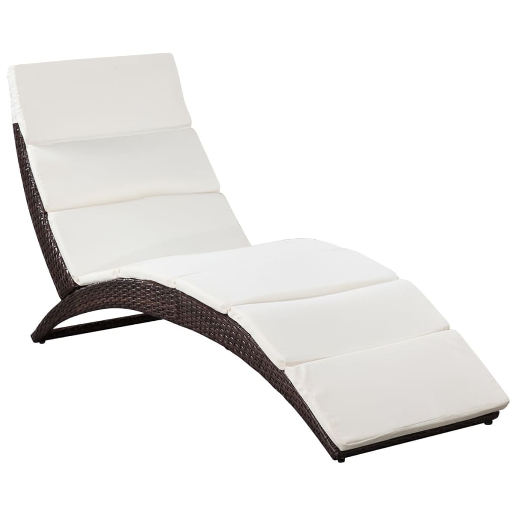 Image of vidaXL Folding Sun Lounger with Cushion Poly Rattan Brown