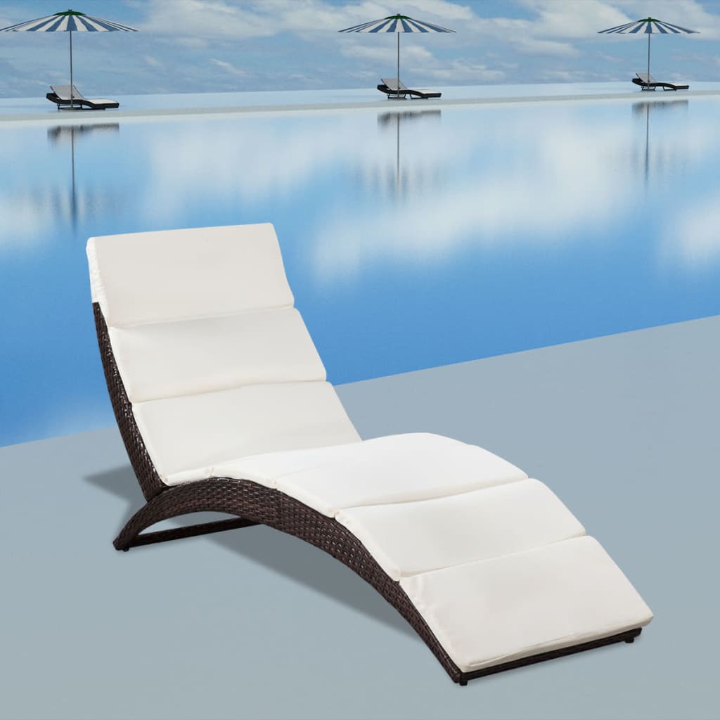 vida XL Klappbare Sonnenliege mit Auflage Poly Rattan Braun