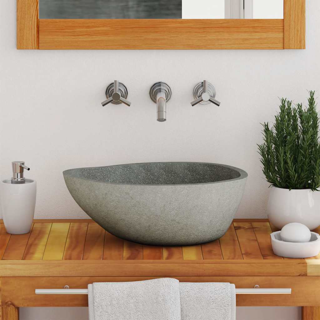 Wash Basin Vanity Sink Small Countertop Wash Basin Natural Stone Oval vidaXL - Picture 14 of 28