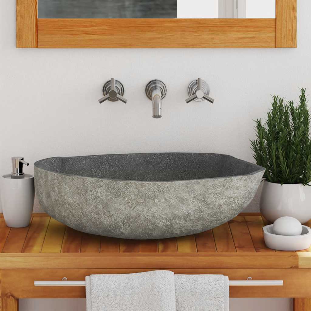 Wash Basin Vanity Sink Small Countertop Wash Basin Natural Stone Oval vidaXL - Picture 22 of 28