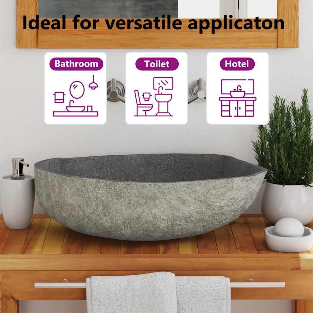 Wash Basin Vanity Sink Small Countertop Wash Basin Natural Stone Oval vidaXL - Picture 28 of 28
