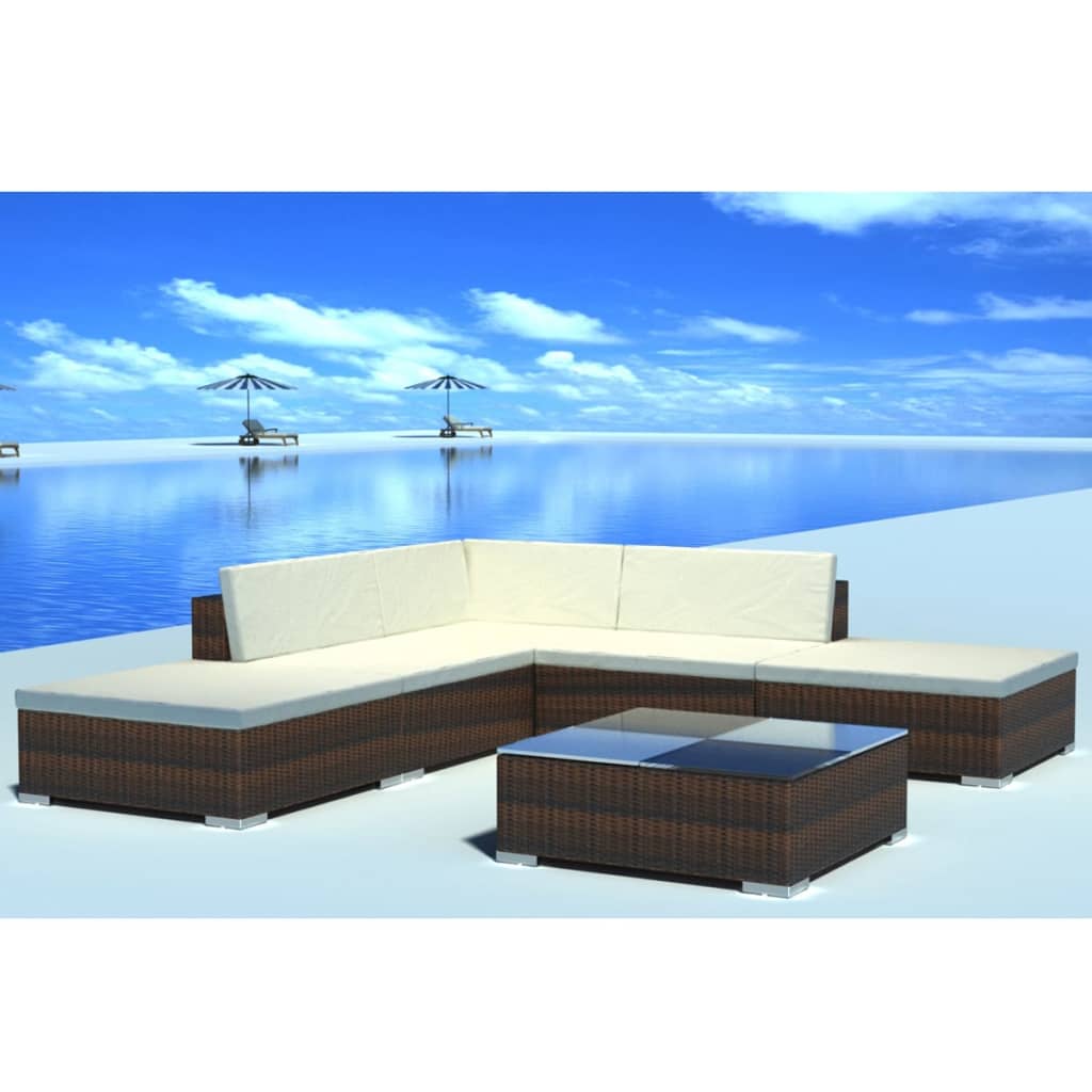 vidaXL 6-tlg. Garten-Lounge-Set mit Auflagen Poly Rattan Braun