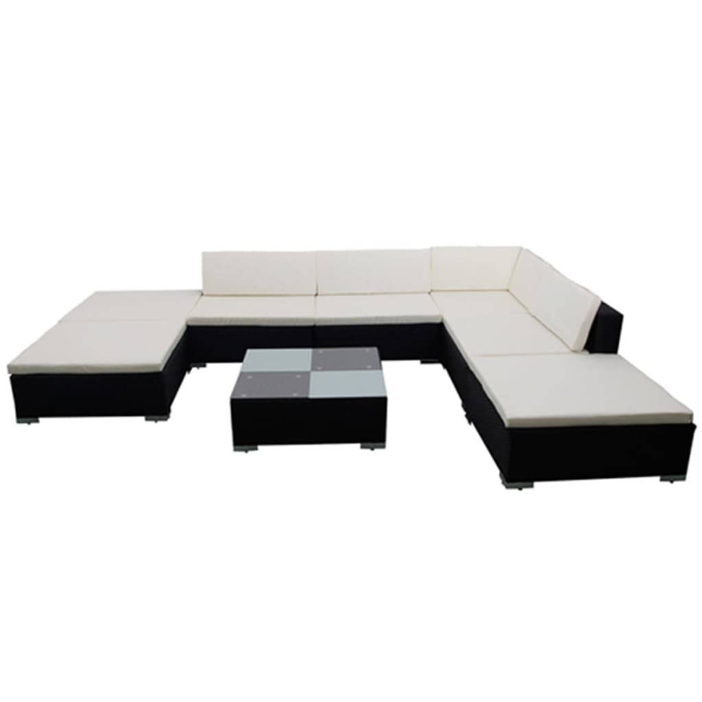 

vidaXL 8-delige Loungeset met kussens poly rattan zwart