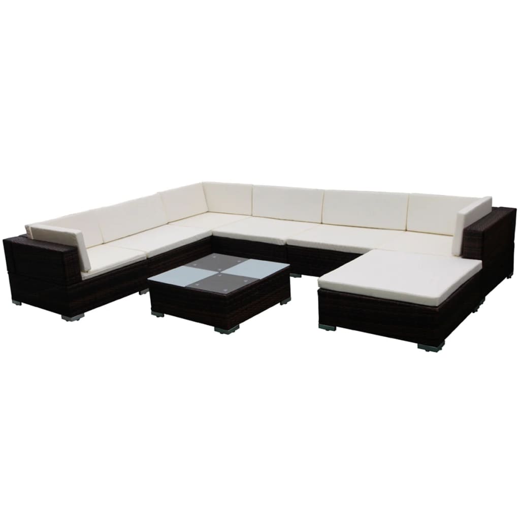 

vidaXL 8 Piece Patio Lounge Set with Cushions Poly Rattan Brown