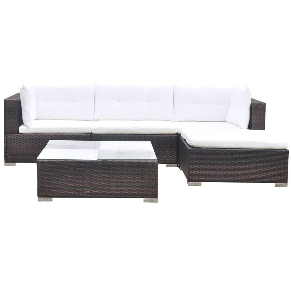 

vidaXL 5 Piece Patio Lounge Set with Cushions Poly Rattan Brown