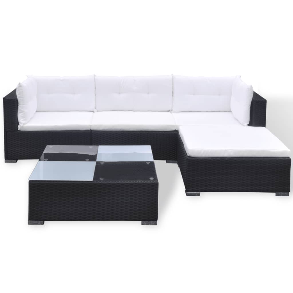 vidaXL 5-delige Loungeset met kussens poly rattan zwart afbeelding