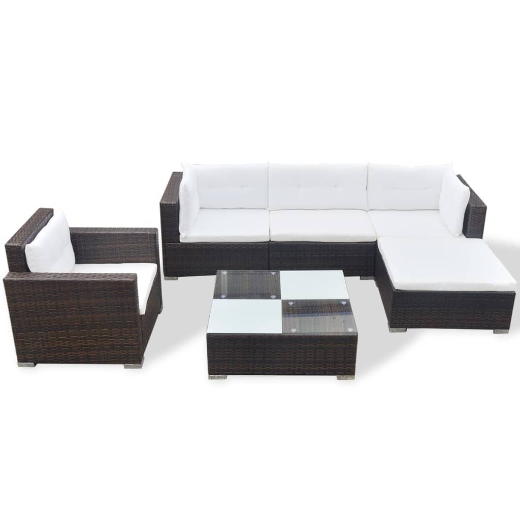 

vidaXL 6-delige Loungeset met kussens poly rattan bruin