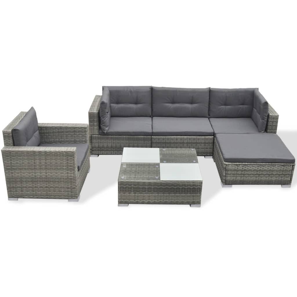 

vidaXL 6 Piece Patio Lounge Set with Cushions Poly Rattan Gray