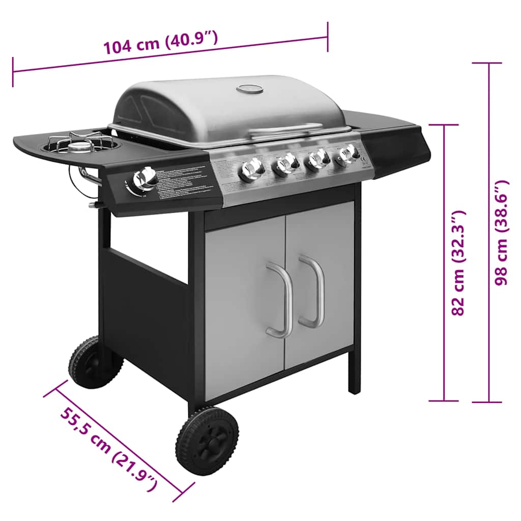 Gasgrill 4+1 Flammen Schwarz und Silbern – Ansicht 8