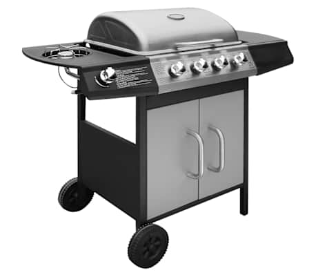 vidaXL Gas Barbecue Grill 4+1 Cooking Zone Black and Silver