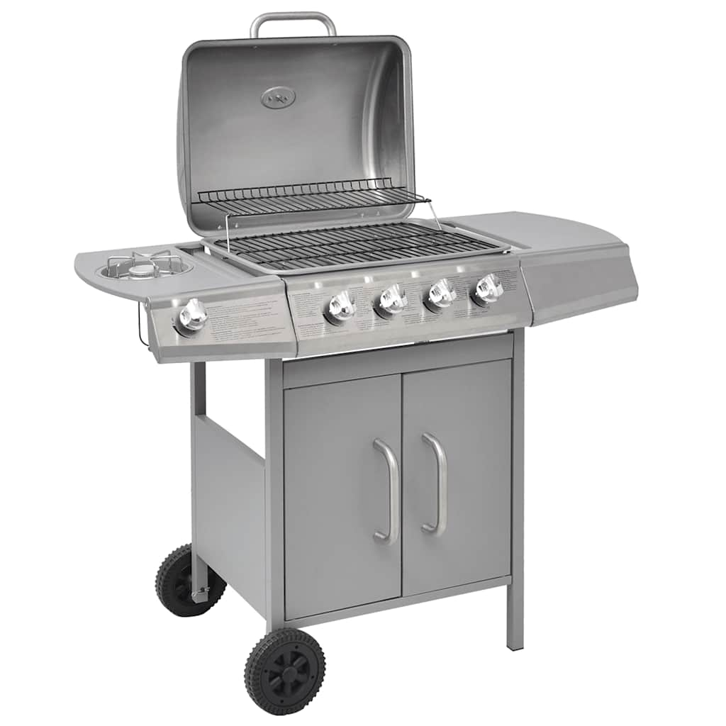 vidaXL Gasgrill 4+1 Flammen Silbern