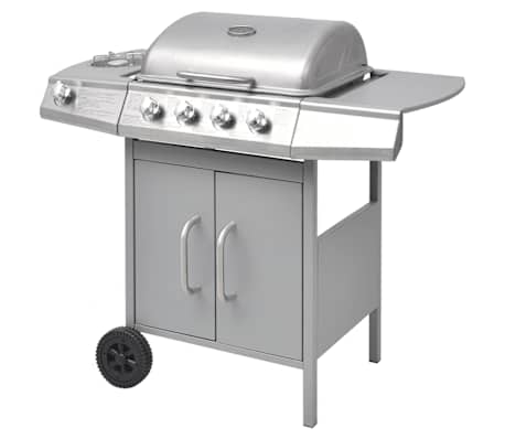 vidaXL Gas Barbecue Grill 4+1 Cooking Zone Silver