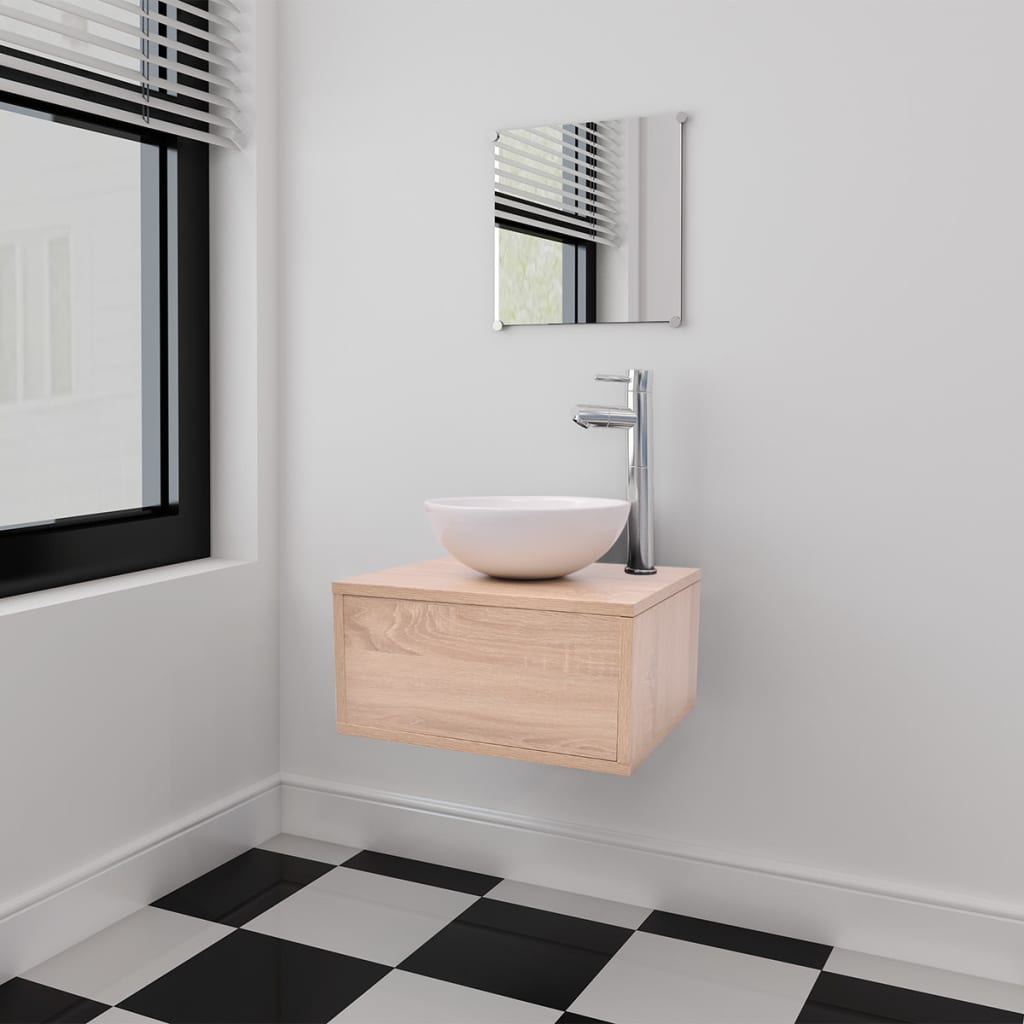 vidaXL badeværelsesmøbelsæt med håndvask 3 dele beige