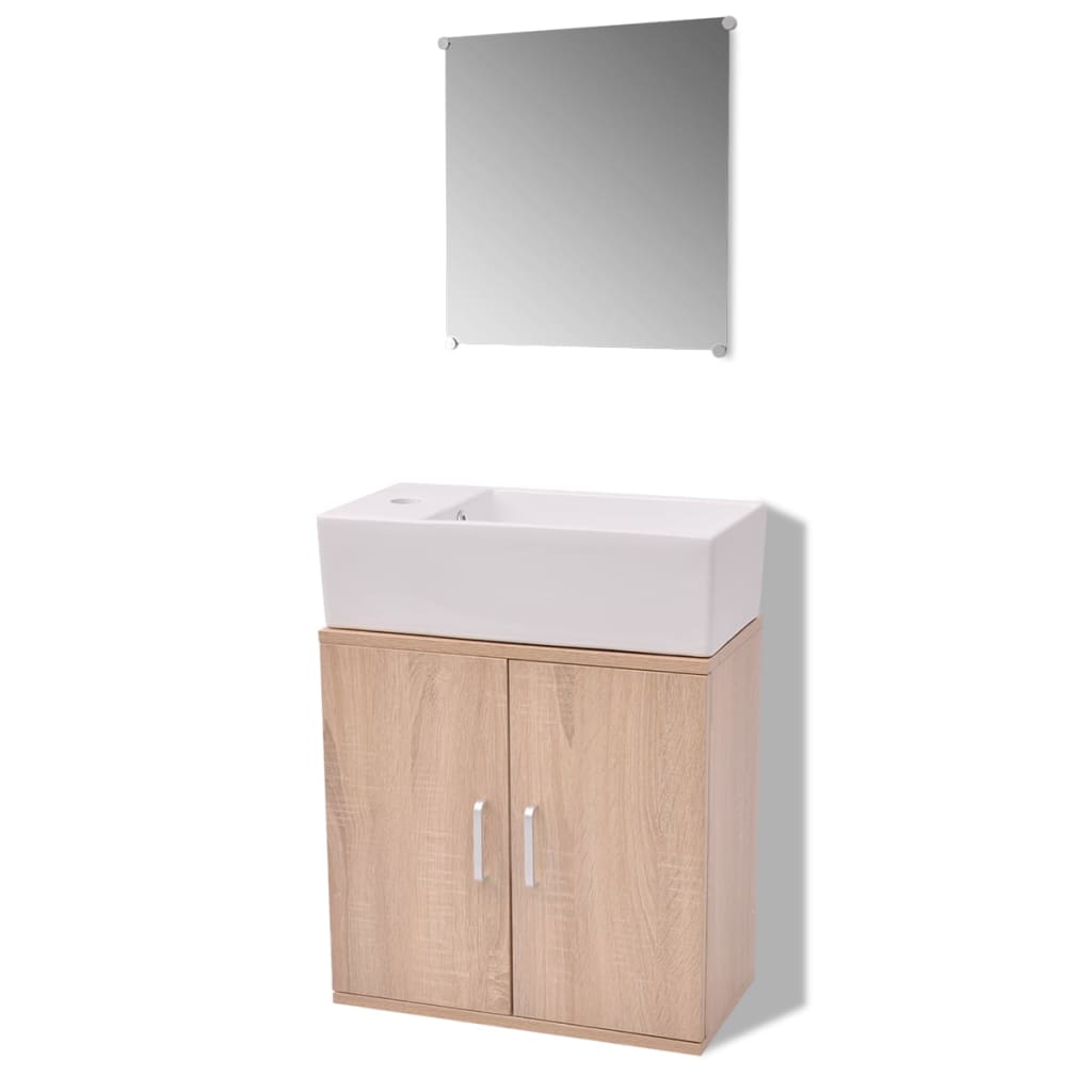 vidaXL Badkamermeubelset met wasbak beige 3-dlg