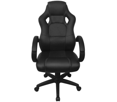 vidaXL biroja krēsls, sacīkšu sēdekļa forma, melna mākslīgā āda