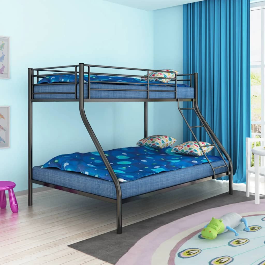 vidaXL Cadru pat supraetajat copii, negru, 140×200/90×200 cm, metal vidaXL