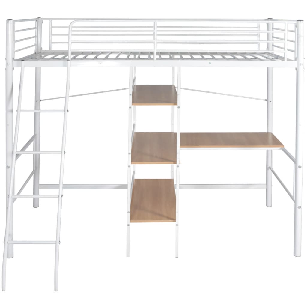vidaXL Hoogslaper met bureau metaal wit en bruin 90x200 cm afbeelding
