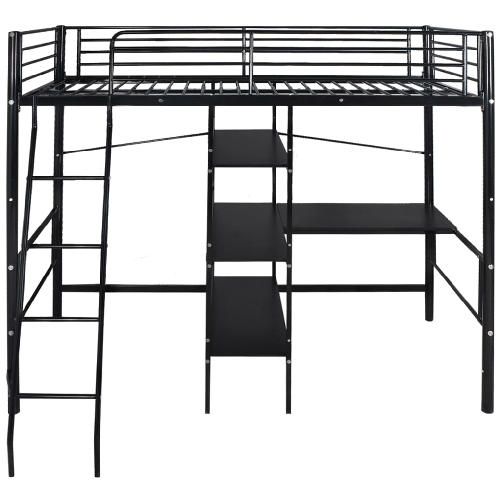 vidaXL High Sleeper Bed with Desk Black Metal 90x200 cm