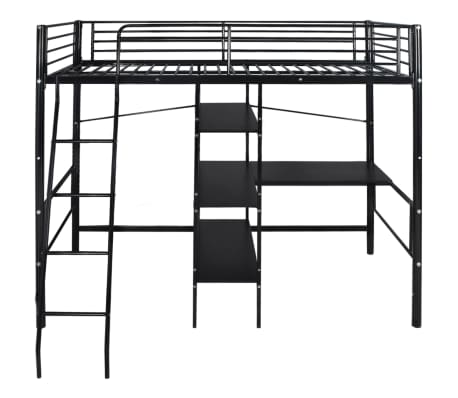 vidaXL Vysoká postel s psacím stolem černá kov 90 x 200 cm