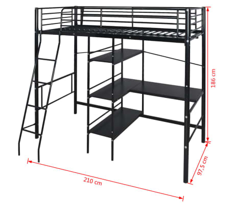 vidaxl hochbett mit schreibtisch metall 200x90 cm schwarz vidaxl hochbett mit schreibtisch metall 200x90 cm schwarz