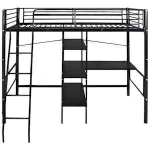 vidaXL High Sleeper Bed with Desk Black Metal 90x200 cm