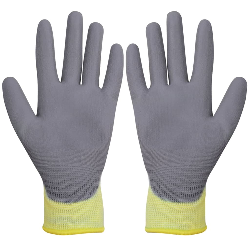 vidaXL Guantes de trabajo de PU 24 pares blanco y gris talla 10/XL